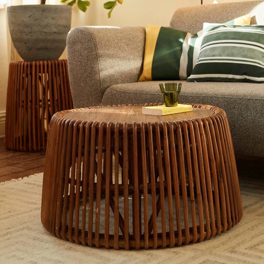 TOM TAILOR HOME Bijzettafel T-RATTAN SIDE TABLE LARGE grote bijzettafel van rotan met plaat van gerecycled teakhout