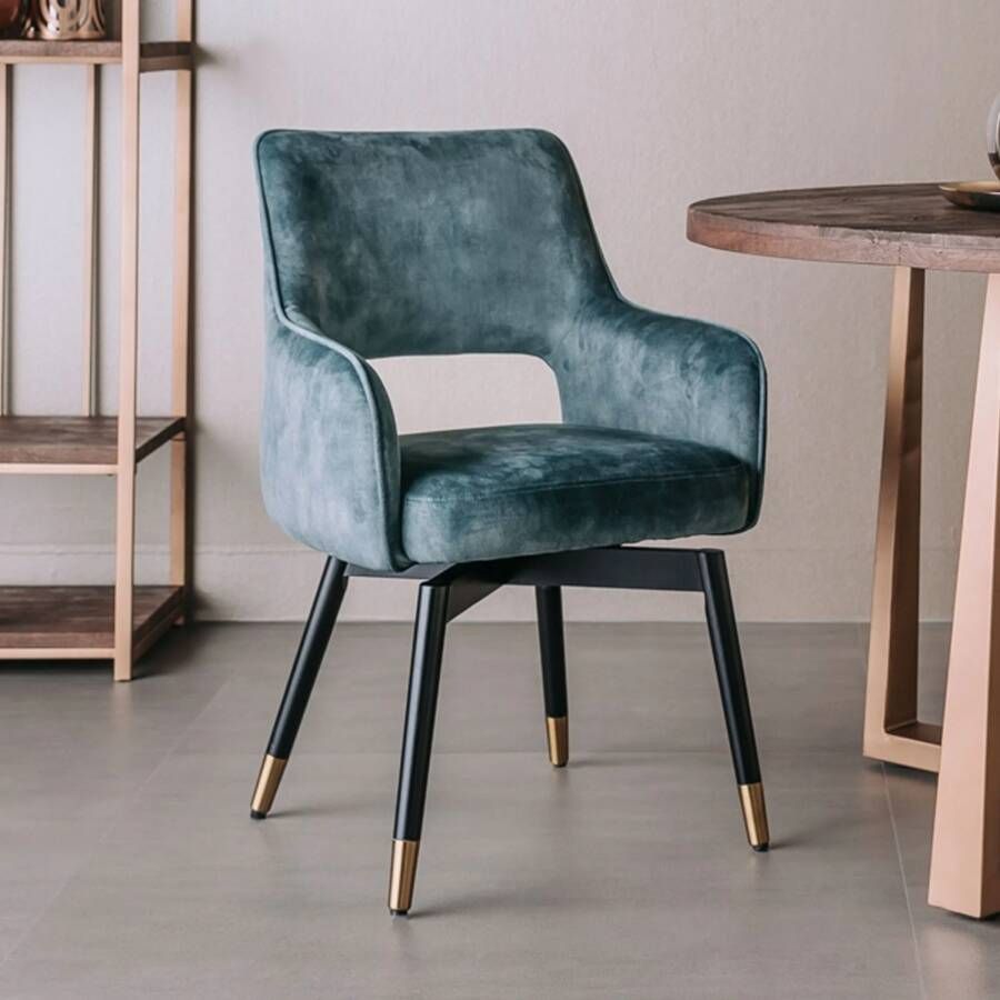 Tower Living Draaibare Eetkamerstoel Lenno Velvet Blauw