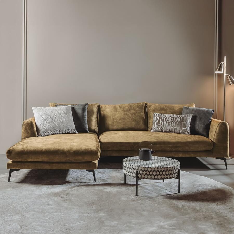 Tower Living 2 5-zits Loungebank Nottingham Velvet Links Mosterdgeel