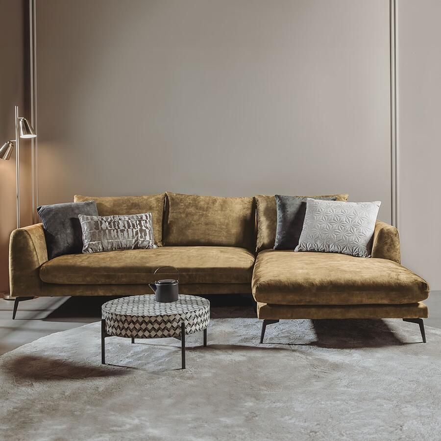 Tower Living 2 5-zits Loungebank Nottingham Velvet Rechts Mosterdgeel
