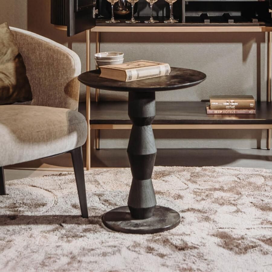 Tower Living Bijzettafel Brunello Mangohout 57cm hoog Zwart Rond