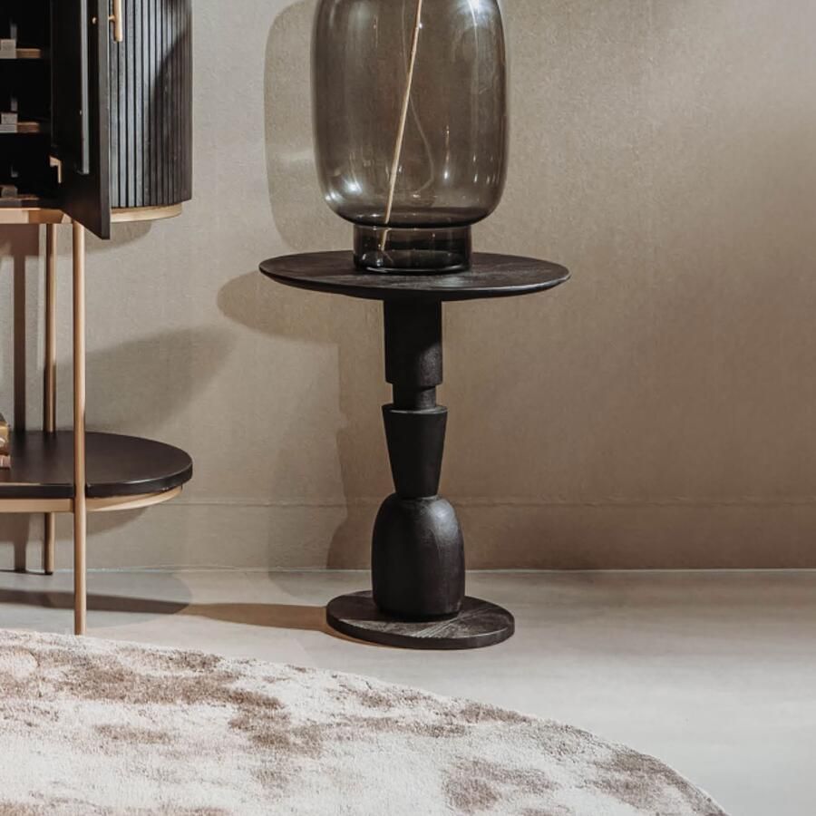 Tower Living Bijzettafel Brunello Mangohout 60cm hoog Zwart Rond