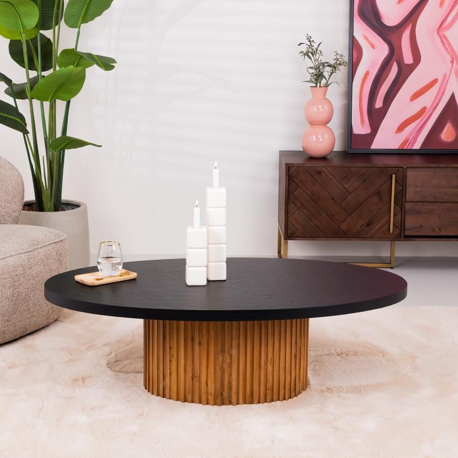 Tower Living Ovale Salontafel Palazzo Teakhout en mineraal stucwerk 130 x 75cm Bruin Ovaal