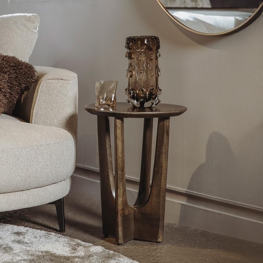 Tower Living Ronde Bijzettafel Fermo Mangohout 40cm Bruin