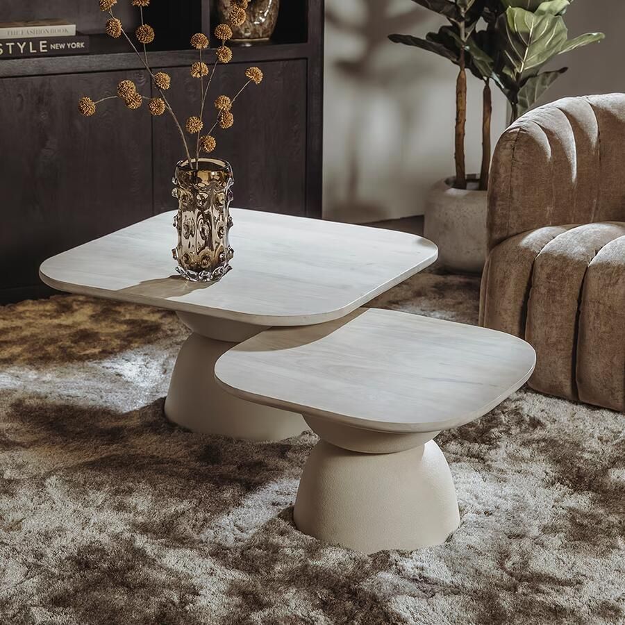 Tower Living Salontafel Barza Mangohout Set van 2 stuks Off White