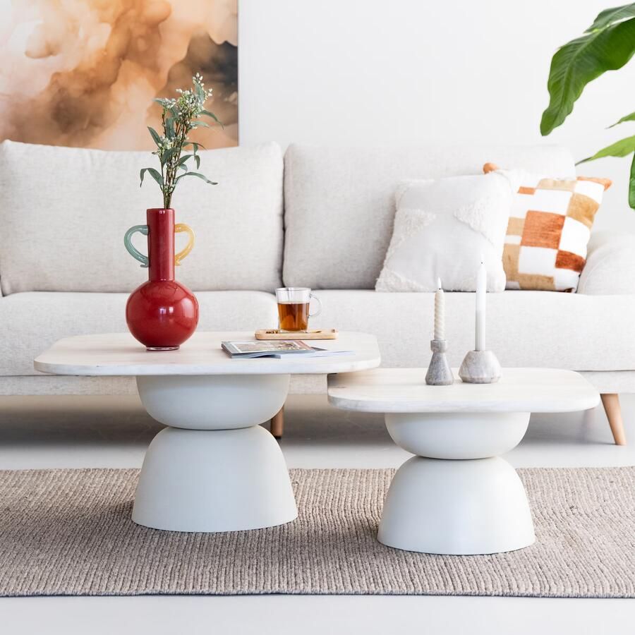 Tower Living Salontafel Barza Mangohout Set van 2 stuks Off White