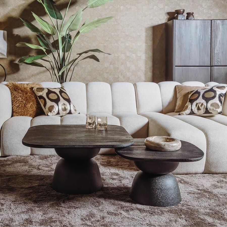 Tower Living Salontafel Barza Mangohout Set van 2 stuks Zwart