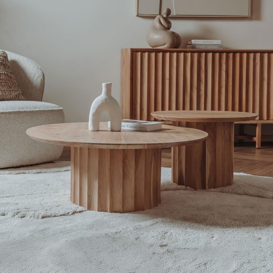 Tower Living Salontafel Crotone Acaciahout Set van 2 stuks Bruin Rond