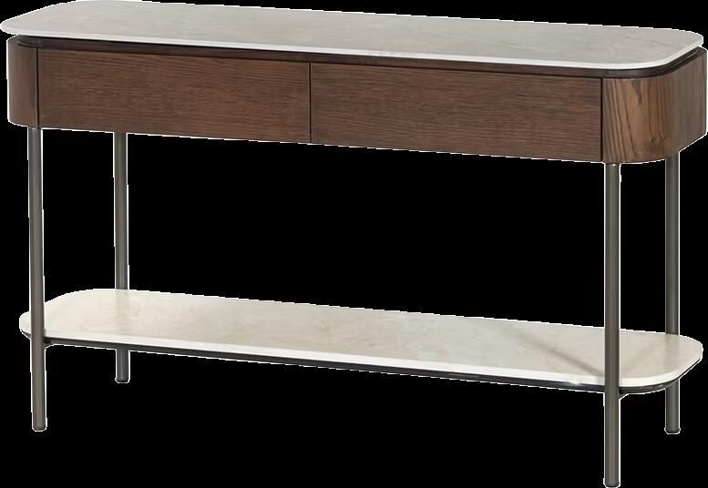 Tower Living Sidetable Venzone Travertinlook en eiken 130cm Donkerbruin