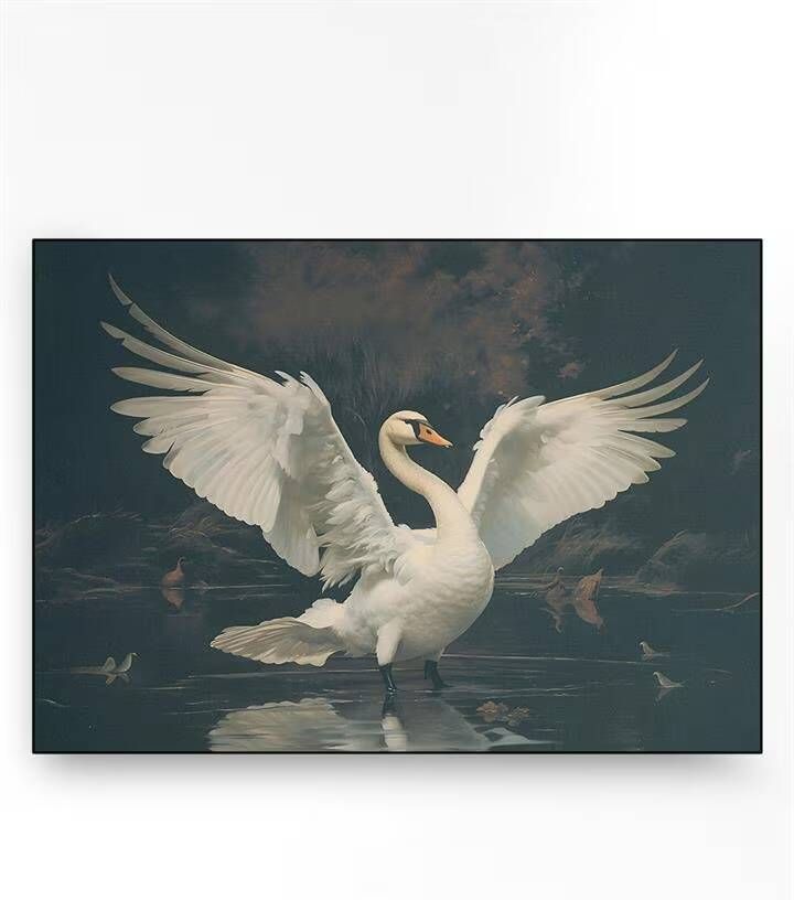 Urban Cotton Wandkleed Swan Lake in zwart frame