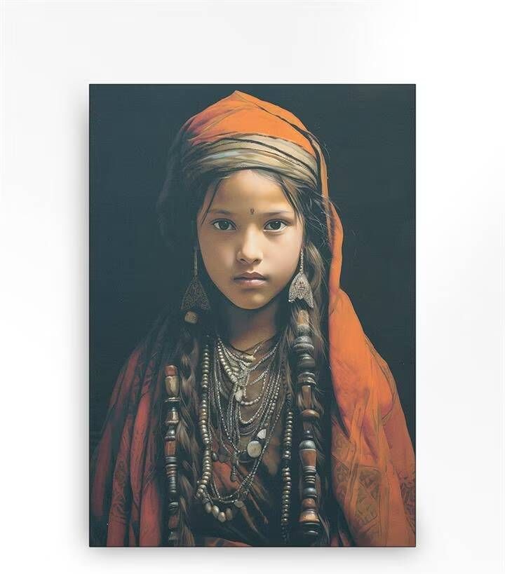 Urban Cotton Wandkleed Traditional Girl in zwart frame