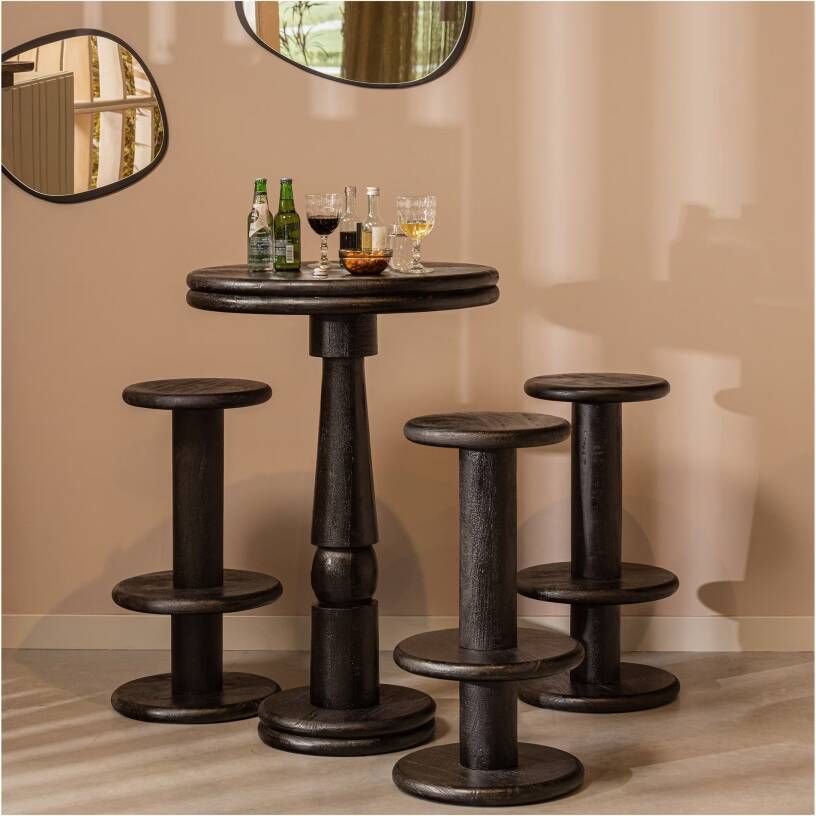WOOOD Barkruk Kolby Mangohout 40cm Zwart Exclusive