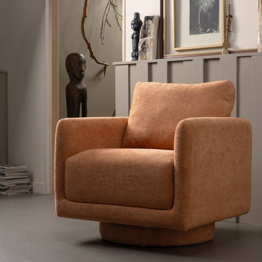 WOOOD Draaibare fauteuil OSCAR met zachte chenille bekleding breedte 78 cm - Foto 1