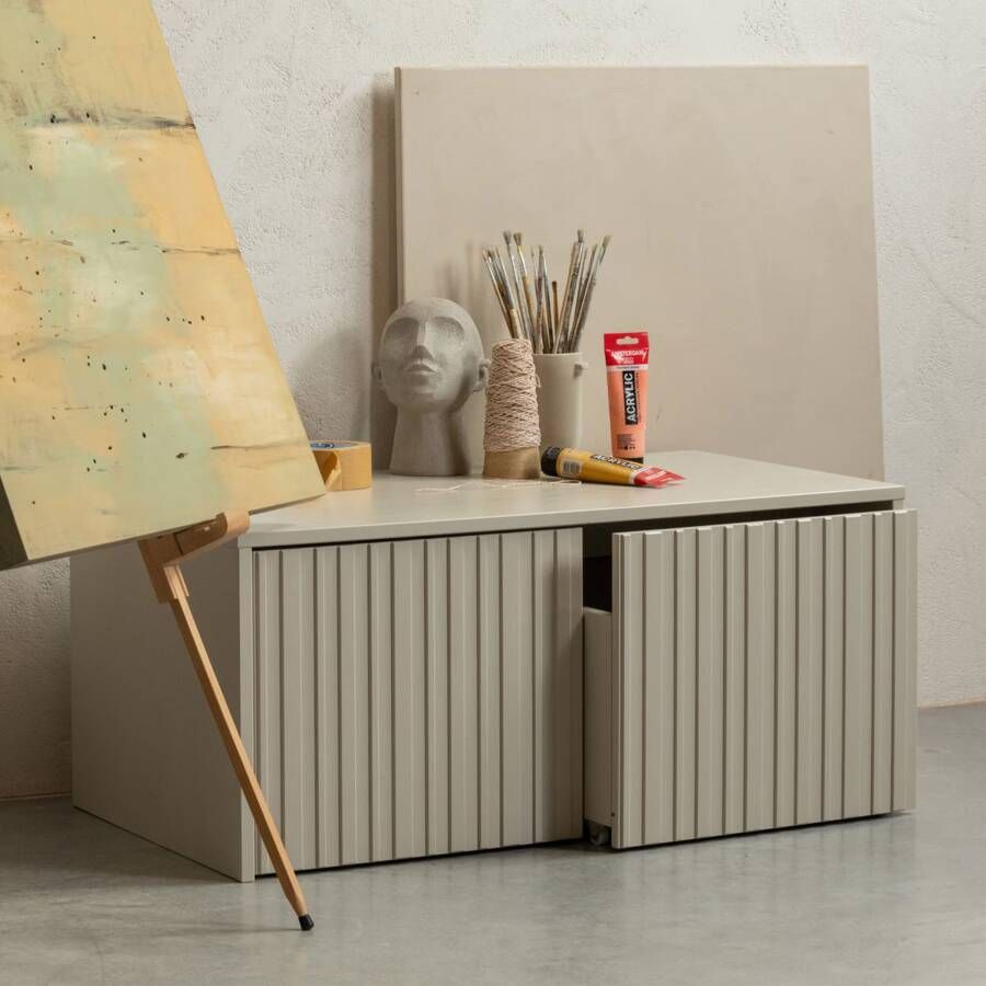 WOOOD | New gravure kistbank grenen dust | Woonkamer meubels | Bergkast | Kast