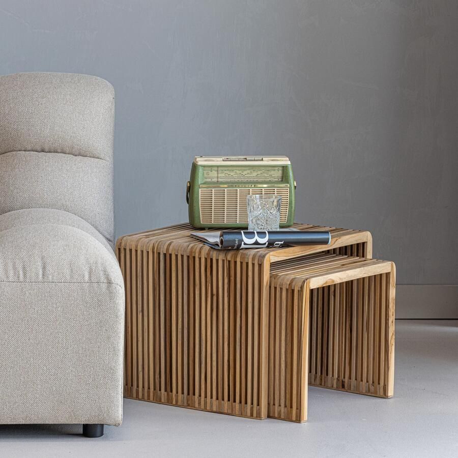 WOOOD | Jasmijn bijzettafel recycled teak naturel set van 2 | Woonkamertafels | BijzettafelBijzettafelset