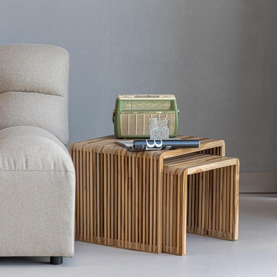 WOOOD | Jasmijn bijzettafel recycled teak naturel set van 2 | Woonkamertafels | BijzettafelBijzettafelset