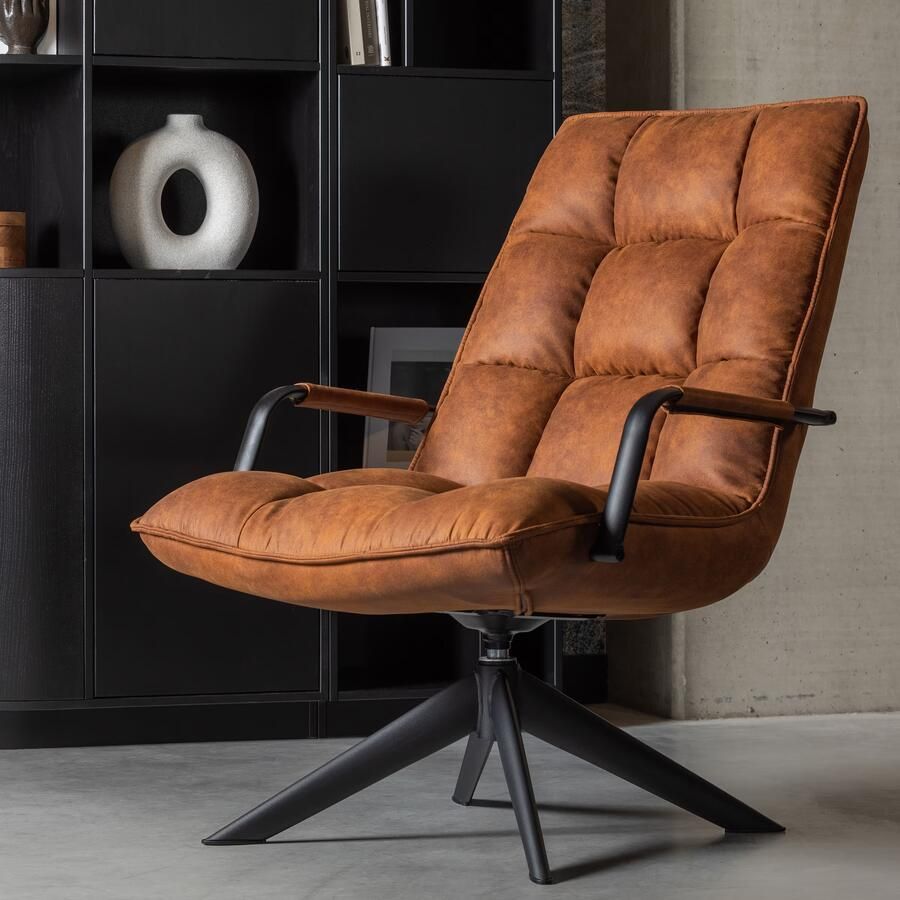 WOOOD Draaifauteuil Jouke Lederlook Met armleuning Cognac