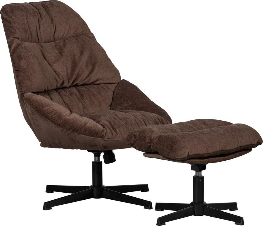 WOOOD | Yaro draaibare fauteuil met hocker espresso | Zitmeubels woonkamer | Draaifauteuil - Foto 8