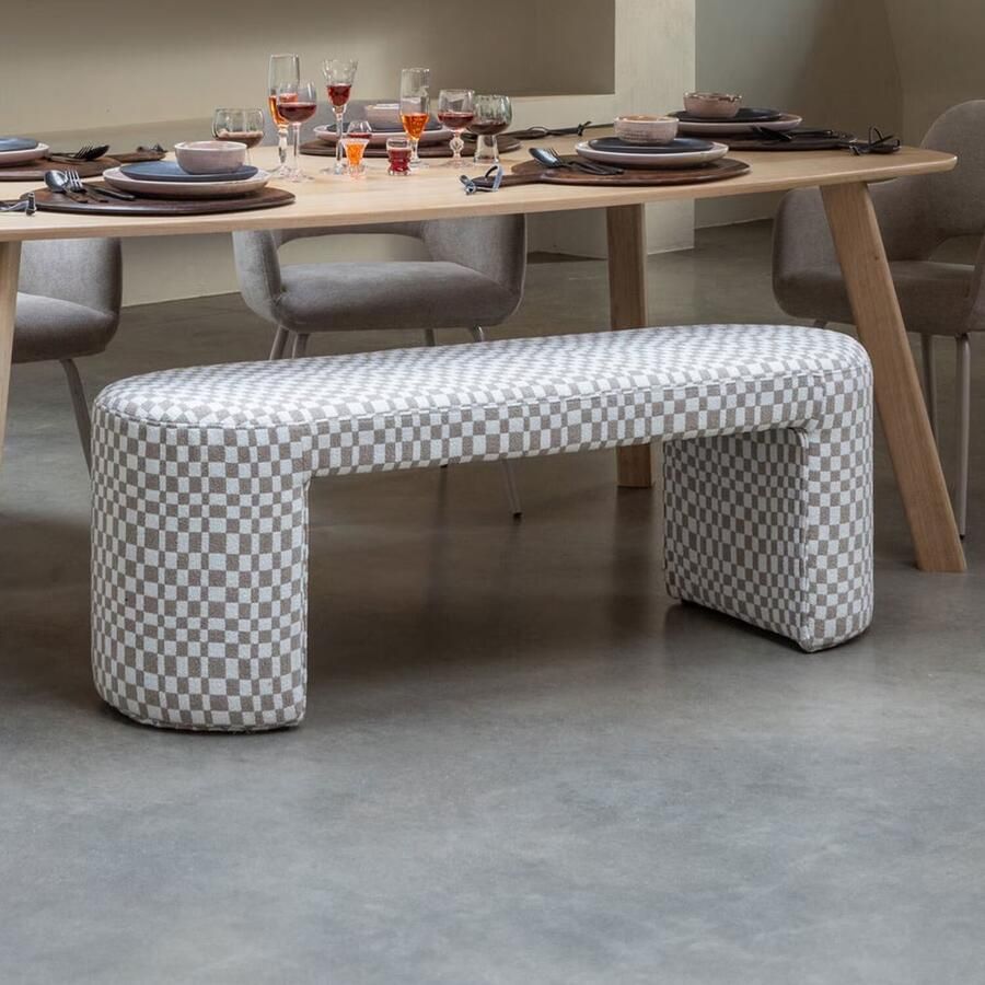 WOOOD | Jacob bankje ruit dessin zand | Woonaccessoires | Poef