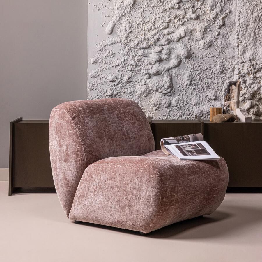WOOOD Fauteuil Nomu Craquele velvet Lichtroze