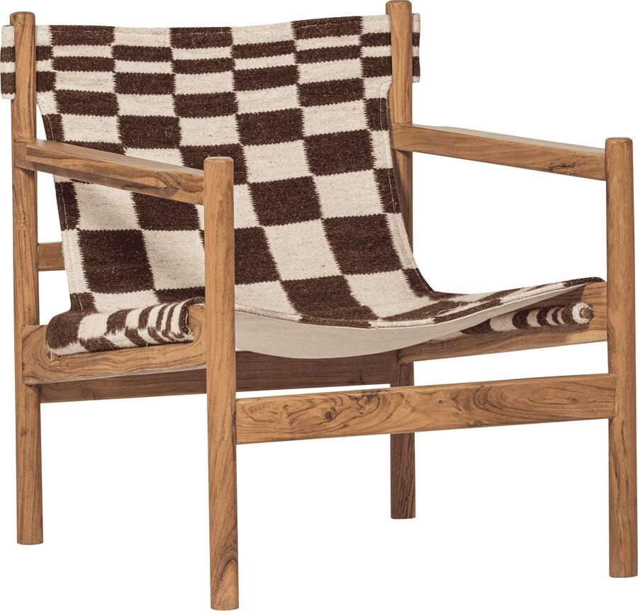 WOOOD Fauteuil Zano Kelim stof en acaciahout Bruin