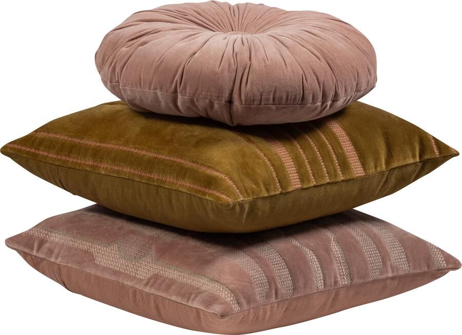 WOOOD | Feis kussens velvet roze naturel set van 3 | Woonaccessoires | Sierkussen - Foto 3