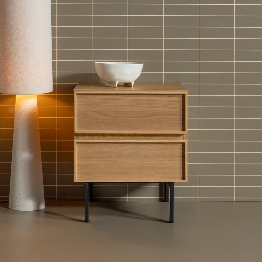 WOOOD | Tours ladekast nachtkastje 2 lades melamine mdf naturel | Slaapkamer meubels | Nachtkastje