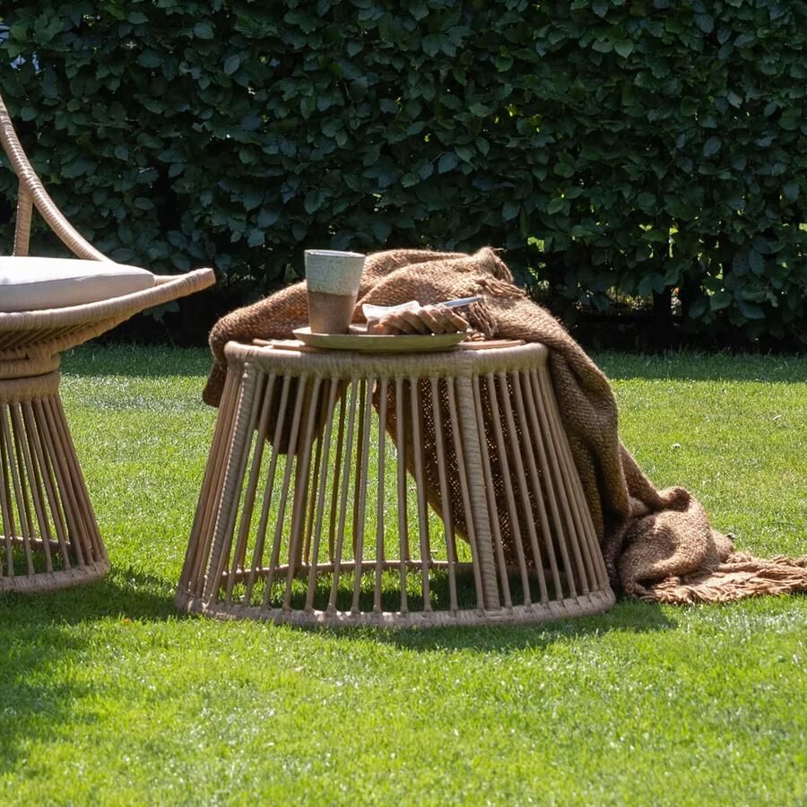 WOOOD Outdoor Hocker Bijzettafel Alatna Wicker 43cm Naturel Rond