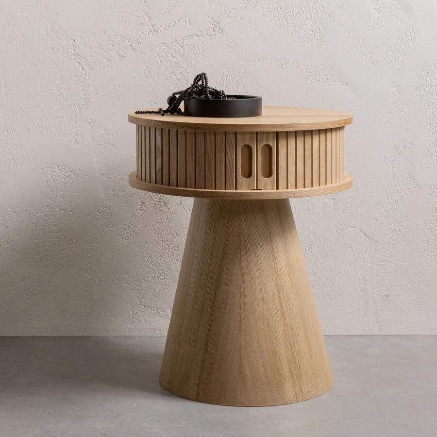 WOOOD | Karri nachtkastje rond hout naturel | Slaapkamer meubels | Nachtkastje
