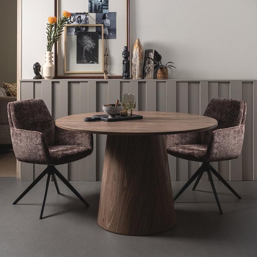 WOOOD | Maan eettafel rond mdf walnoot -Ø120cm | Eettafels | Eettafel