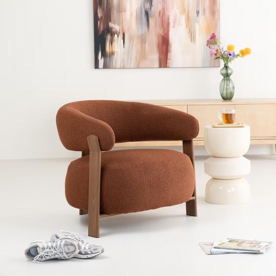 Sohome Fauteuil Rosemarijn Geweven stof en houtlook Bruin