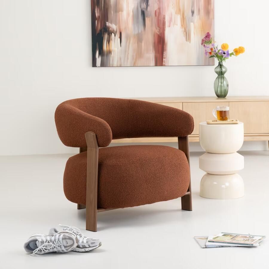 Sohome Fauteuil Rosemarijn Geweven stof en houtlook Bruin