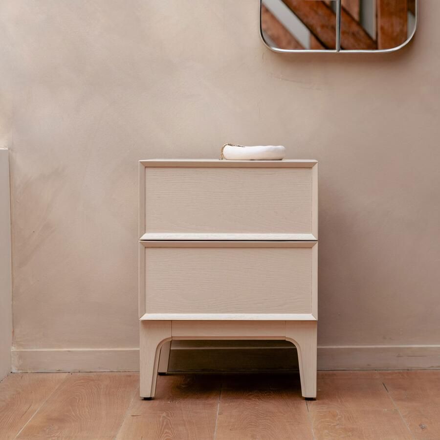 Zuiver Bijzettafel Nachtkastje June Eiken Met 2 laden Beige Vierkant