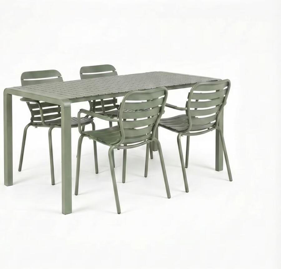 Zuiver Tuinset Vondel Met tuintafel en 4 stoelen met armleuning 168 x 87cm Groen