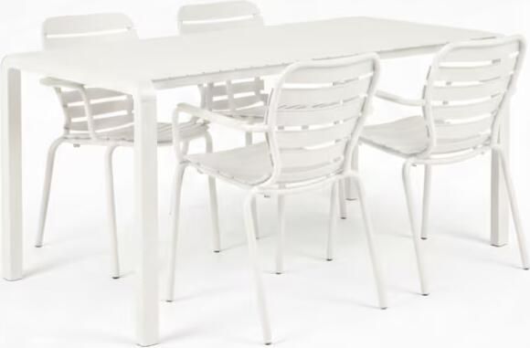 Zuiver Tuinset Vondel Met tuintafel en 4 stoelen met armleuning 168 x 87cm Wit