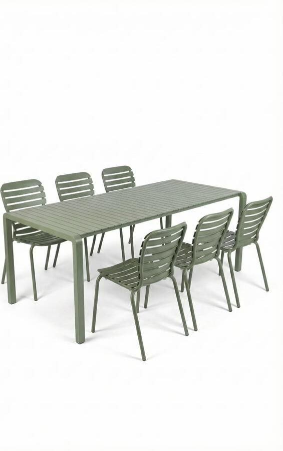 Zuiver Tuinset Vondel Met tuintafel en 6 stoelen 214 x 97cm Groen