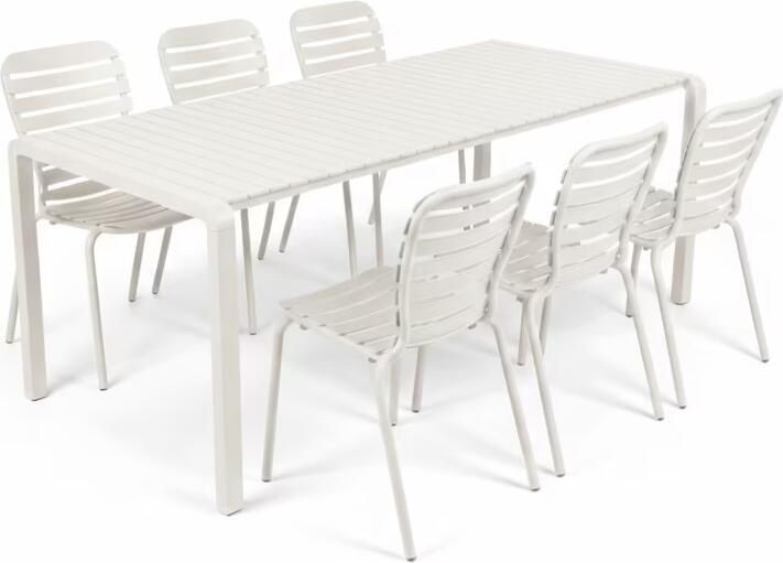 Zuiver Tuinset Vondel Met tuintafel en 6 stoelen 214 x 97cm Wit