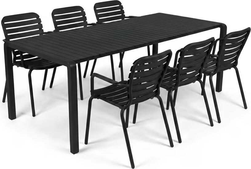 Zuiver Tuinset Vondel Met tuintafel en 6 stoelen met armleuning 214 x 97cm Zwart
