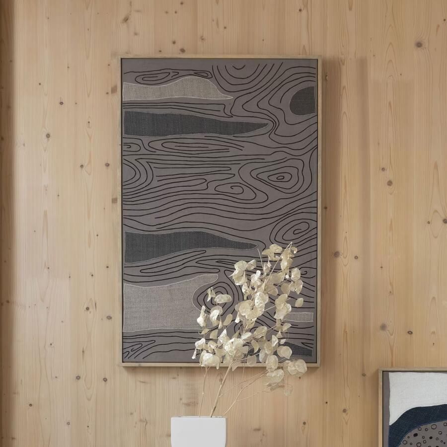 Zuiver Wanddecoratie Shallow Mangohout en stof 104 x 68cm Grijs