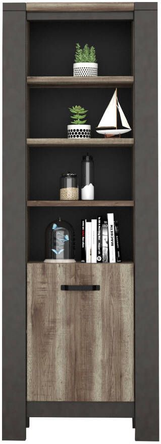 Ameubelment Boekenkast Malt 204 cm hoog oud eiken met antraciet