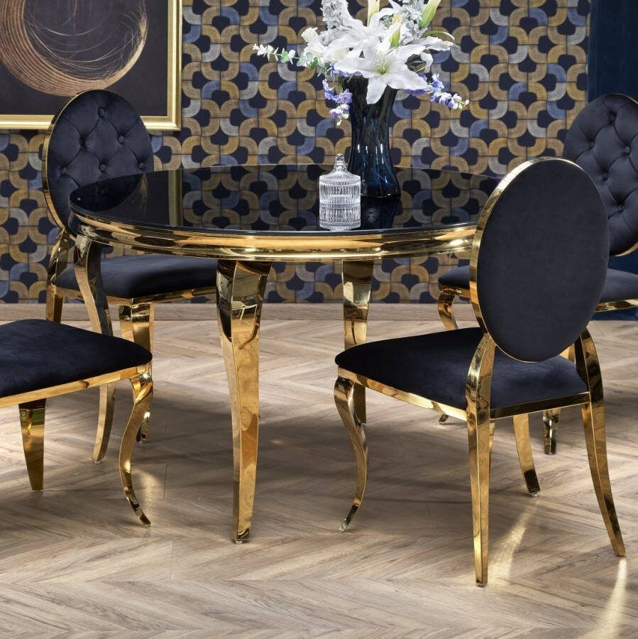 Home Style Ronde eettafel Reginald 120 cm zwart met goud