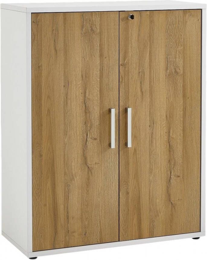 FD Furniture Archiefkast Calvia van 111 cm hoog wit met oud eiken