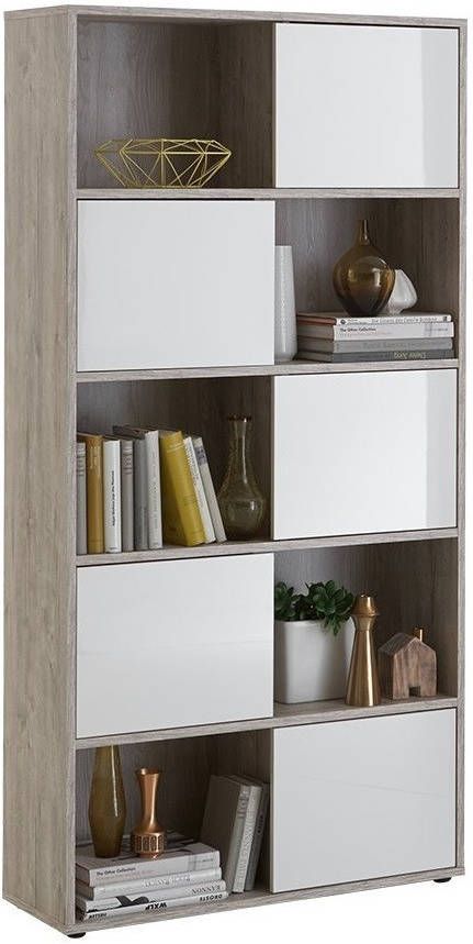 FD Furniture Boekenkast Ruta 2 zand eiken met hoogglans wit