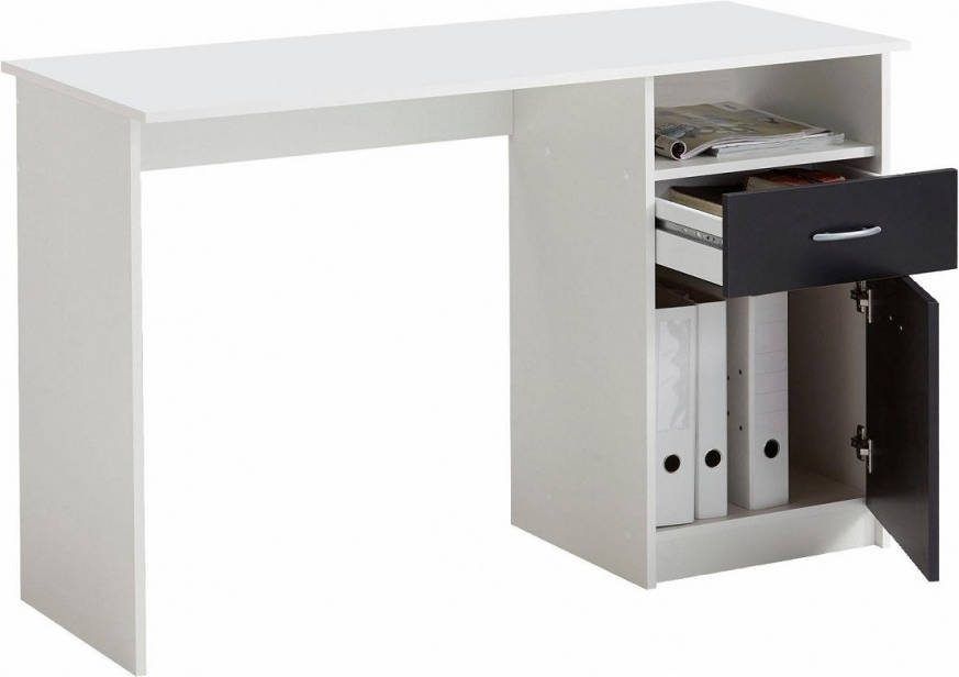 FD Furniture Bureau Jackson 123 cm breed wit met zwart