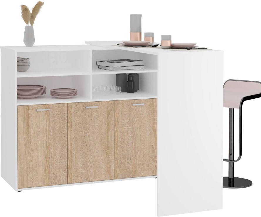 FD Furniture Hoekbureau Dressoir Soest 150 cm Breed wit met sonoma eiken