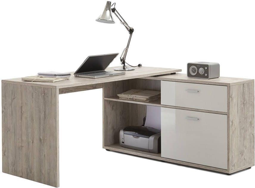 FD Furniture Hoekbureau Gody Zand eiken met hoogglans wit