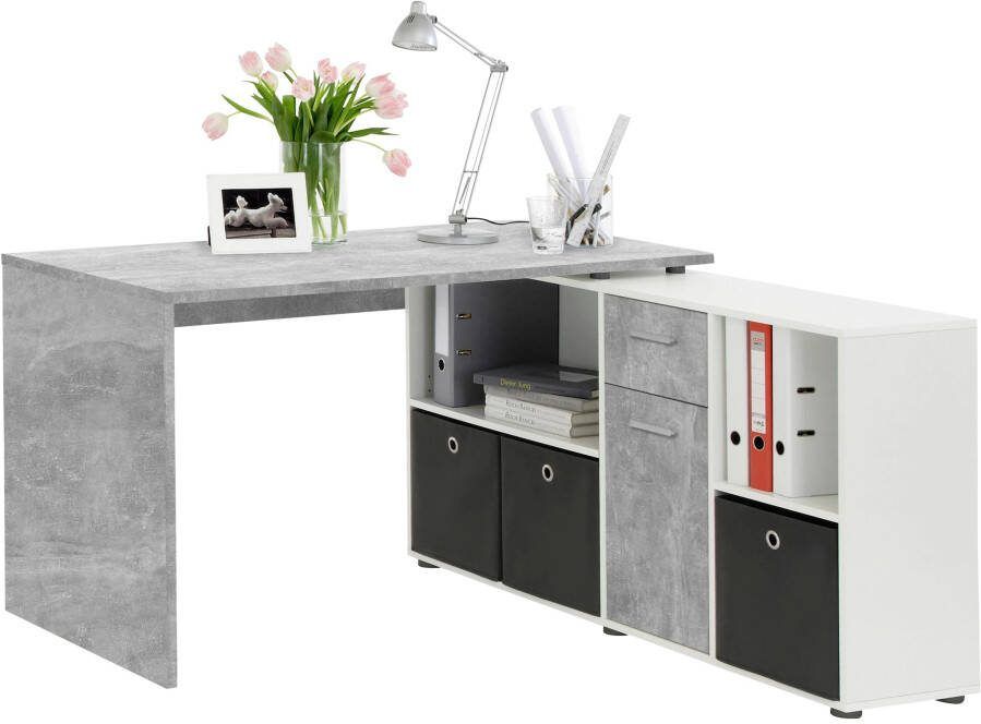 FD Furniture Hoekbureau Trex 136 cm breed grijs beton met wit