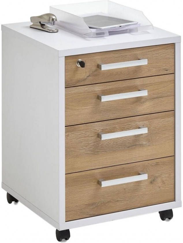 FD Furniture Ladeblok Calvia 65 cm hoog in wit met oud eiken