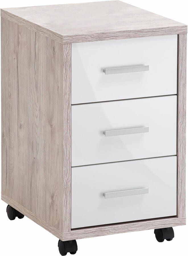 FD Furniture Ladeblok Puma 3 lades zand eiken met hoogglans wit