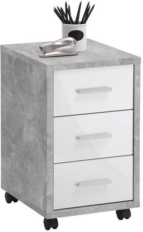 FD Furniture Ladeblok Puma 60 cm hoog Grijs beton met hoogglans wit